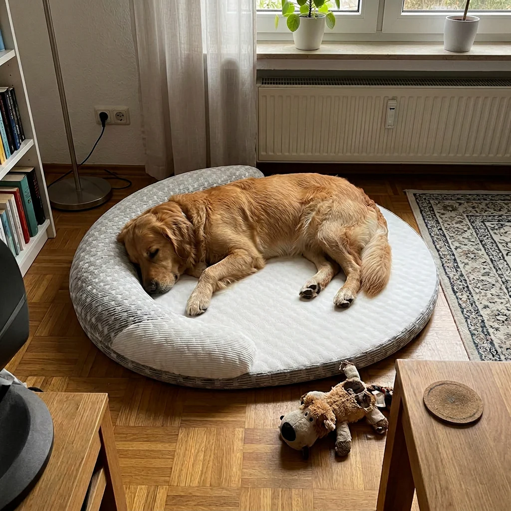 Golden Retriever schläft entspannt auf dem CoolNest™ Kühlbett